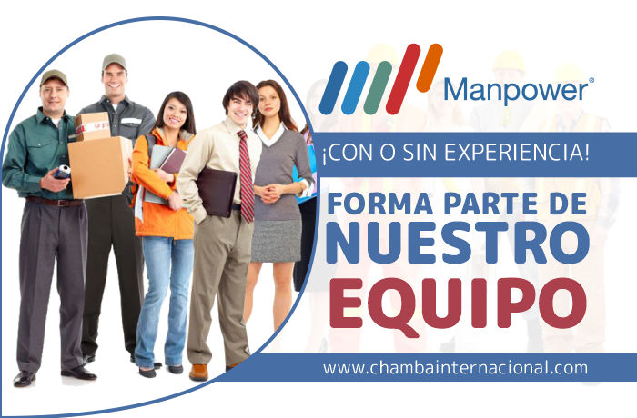 IMPORTANTE EMPRESA MANPOWER cuenta con una gran cantidad de vacantes disponibles en diferentes áreas