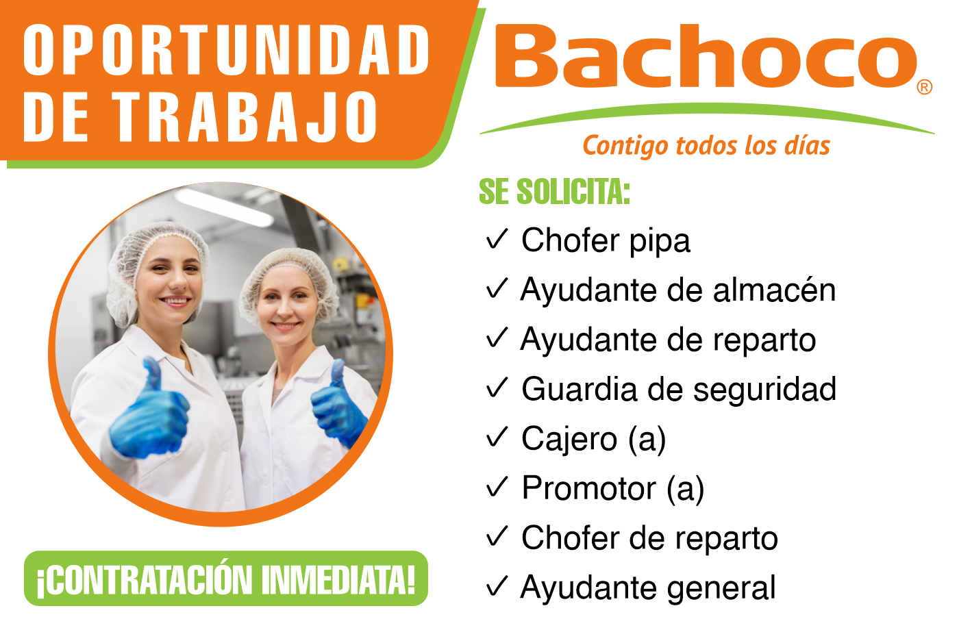 ¡Bachoco cuenta con vacantes disponibles en distintas áreas laborales!