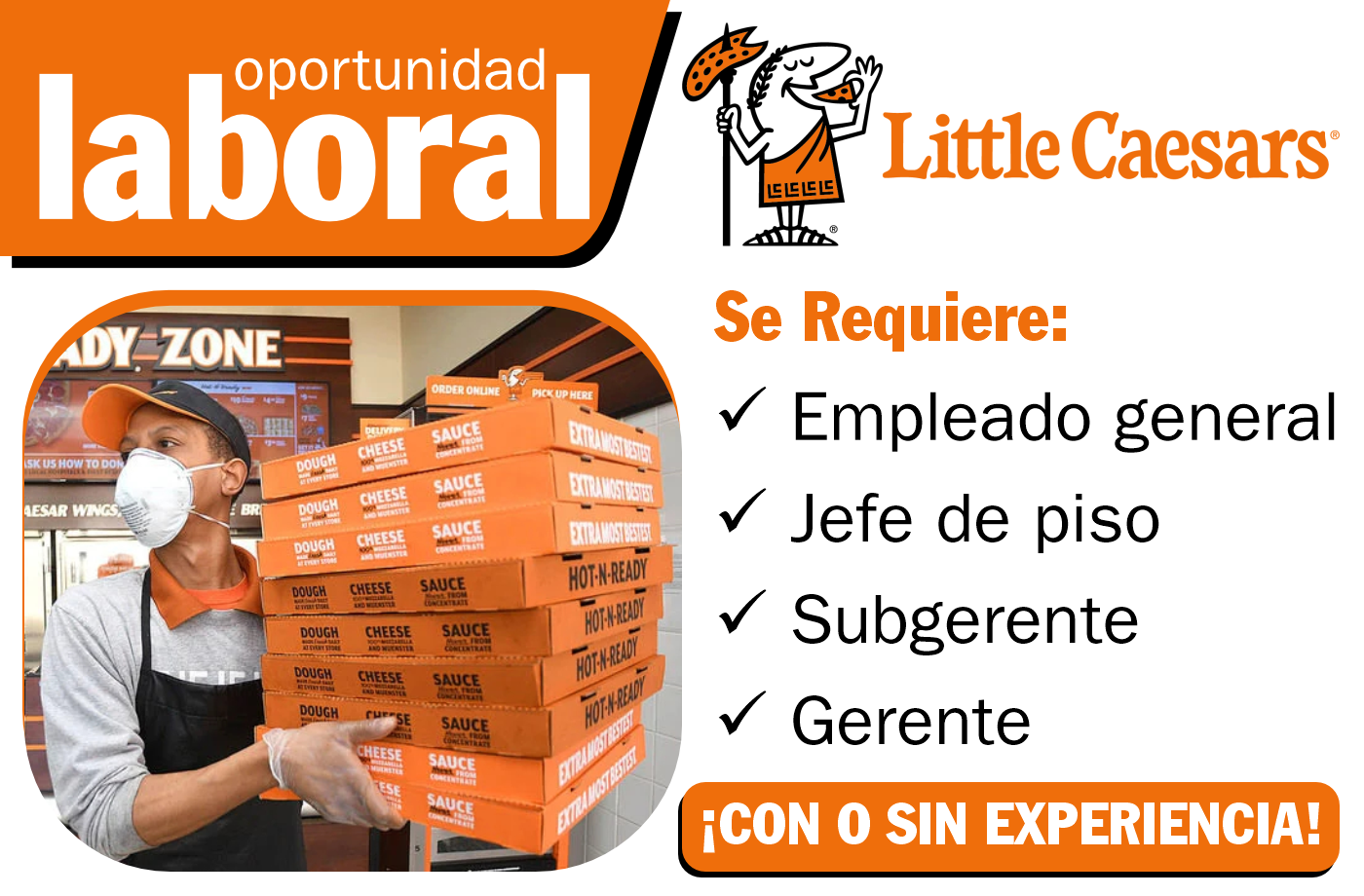 La cadena de pizzerías Little Caesars tiene puestos disponibles para trabajar en su organización